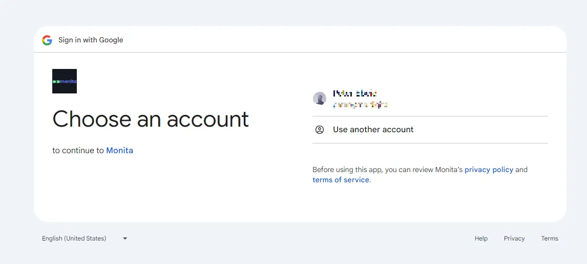 Google account selection screen