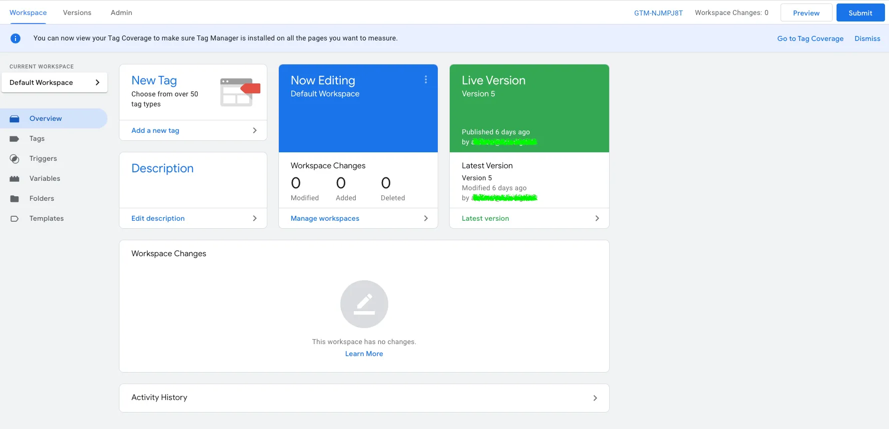 Check the GTM workspace version